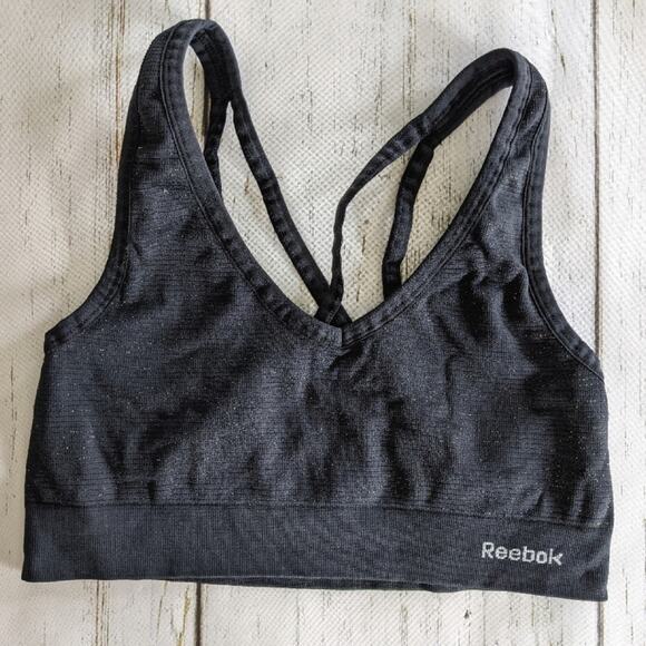 Reebok Black Shimmer Cross Back Sports Bra Small - Picture 1 of 4